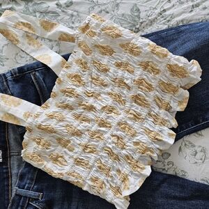 J. Crew White and Gold Smocked Tank Top